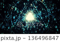 Blue Violet Digital Tunnel with Streaming Binary Code, Futuristic Geometry, Sci‑Fi Cyberspace Flight Through Data Flow, Technology Seamless Loop 136496847