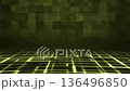 Lime Green Digital Grid Stage with Glowing Lines and Dark Background 136496850