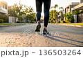 Man Jogging in Residential Neighborhood Healthy Lifestyle Concept 136503264