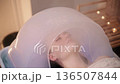 Woman relaxing steam treatment at Japanese head spa. 136507844
