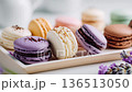 Lavender Infused Macarons with Chocolate Filling in Soft Focus 136513050