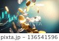 Gold and silver coins swirling in the air and holographic financial graphs | High-resolution visual of investment and asset management image 136541596