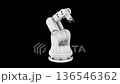 Stylized loopable 3D animation of an industrial robotic arm in motion. Clean isolated render with alpha channel, ideal for seamless compositing into various backgrounds. 136546362