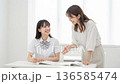 勉強を教える若い女性教師と笑顔の女子高生 136585474