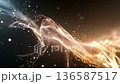 暖色と寒色の光が交差する幻想的で美しいエネルギーの流れを表現した抽象背景イメージ 136587517