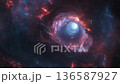 宇宙空間に出現した光り輝くワームホールとエネルギー渦の幻想的抽象イメージ 136587927