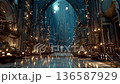 近未来の大聖堂のような巨大ホールに広がる壮麗で神秘的なSFファンタジー建築空間イメージ 136587929