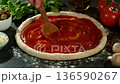 Super Slow Motion of Making Pizza in Restaurant . Closeup of Pizza Preparation 136590267