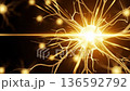 Glowing Golden Neuron Pulsing In Network. AI Generated 136592792