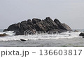 coastal ocean rocks with a big wave 136603817