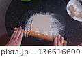 Rolling Out Dough with a Rolling Pin. cook rolls out the dough with a rolling pin 136616600
