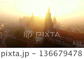 Aerial view of Wawel Castle during foggy sunrise, Krakow, Poland 136679478