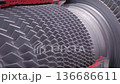 High resolution view of turbine blades in aircraft engine. Detailed macro imagery showcasing 136686611