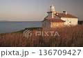 Lighthouse at Sunset by the Blue Sea Coast 136709427