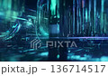 Futuristic abstract network of glowing digital connections and flowing data streams in cyberspace 136714517