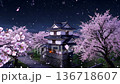 夜晚城堡與櫻花交相輝映，美不勝收 136718607