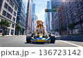 Chipmunk racing through town on a go-kart 136723142