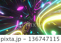 Immerse yourself in a mesmerizing abstract tunnel of vibrant neon lights and flowing colors. This dynamic motion graphic creates a futuristic and energetic background. 136747115