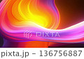 Abstract colorful waves in vibrant shades of orange, purple, and blue. The design features smooth flowing lines against a dark background. 136756887