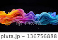 Colorful abstract wave design with smooth gradients in shades of pink, orange, and blue against a dark background. Ideal for modern digital art themes. 136756888