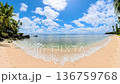 Tropical golden sandy beach with palm trees and gentle waves. Siargao, Philippines. 136759768