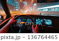 High-speed car chase perspective with first person view in a neon-lit urban environment 136764465