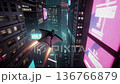 Cyberpunk Wingsuit Flight Neon City Night. AI Generated 136766879