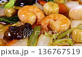 Close-up of mixed vegetable rice bowl with thickened sauce (rotating) 136767519