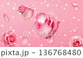 時尚的背景，玫瑰在粉紅色背景上翩翩起舞 136768480