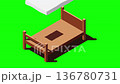 Isometric wooden bed with mattress animation. 3D isometric bed. Wooden bed frame with mattress, pillow, and blanket. Isometric bedroom furniture. 4K video animated in isometric style 136780731