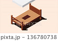 Isometric wooden bed with mattress animation. 3D isometric bed. Wooden bed frame with mattress. Isometric bedroom furniture. Isometric furniture. 4K video animated in isometric style 136780738
