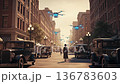 1920s Street Modern Drones Delivery Future. AI Generated 136783603