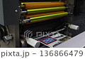 High resolution Industry printer close up. Industrial inkjet printer in operation. printing pattern on large sheet of fabric or paper. Automate printer for modern printing and digital print technology 136866479