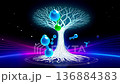 Futuristic digital tree of life with glowing molecules and DNA structure concept 136884383