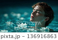 Serene woman meditating underwater and enjoying relaxation 136916863