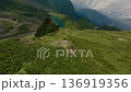 Mountain lake sunny valley aerial dynamic view 136919356