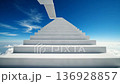 White stairway ascending toward heaven in blue sky 136928857