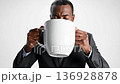African american businessman drinking huge cup of steaming coffee 136928878
