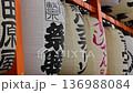 Traditional Japanese Lanterns Hanging on Shrine Exterior Facade 136988084