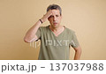 Stressed mature man experiencing a strong headache and pain 137037988