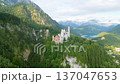 Explore the stunning Neuschwanstein Castle nestled in the Bavarian mountains. This clip captures the castle's beauty surrounded by lush greenery and majestic peaks at dawn. 137047653
