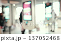 busy mall cafe featuring bright food ordering terminals 137052468