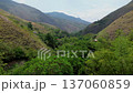 Flying between mountains with drone, Aerial view through mountain valley, Scenic drone flight over Andean landscape 137060859