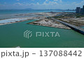 Coastal city land reclamation Island new land. Smooth aerial view drone 137088442