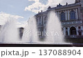 Ornate Fountain Water Cascade in European City 137088904