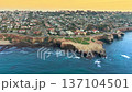 Aerial panorama of Del Mar California showing cliff side homes overlooking Pacific Ocean coastline 137104501