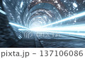 Abstract tunnel with futuristic design and glowing light streaks. Modern technology background, science fiction concept. 137106086