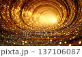 Abstract golden tunnel with sparkling lights. Festive background. Perfect for holiday or celebration themes. 137106087