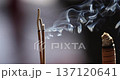 The ethereal, Zen-like atmosphere of incense smoke in the temple 137120641