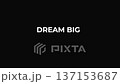 Motivational dream big text appearing on black background. Inspirational message and quote for success, hope, and ambition. Encouraging slogan for achieving goals and dreams 137153687
